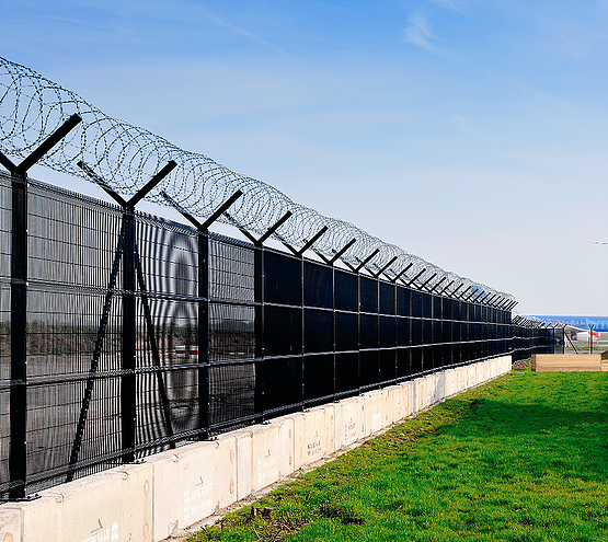 The difference between airport fence and stadium fence